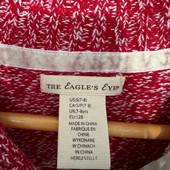 The Eagle's Eye Girls Fair Isle Sweater Cardigan w/ Waist Tie Size 7-8 Red Cream - Picture 4 of 5